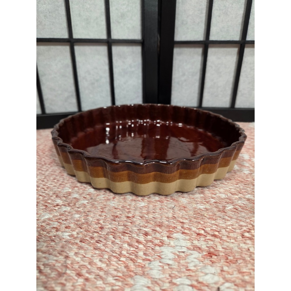 Vintage Brown Ombre Ceramic Tart Pan Quiche Dish Microwave Safe Taiwan 10"